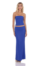 Mesh Rhinestone Two Piece Set in Royal Blue