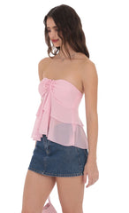 Chiffon Strapless Ruffle Top in Pink