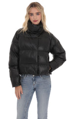 Black Faux Leather Puffer Jacket