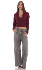 Cinched Knit Cardigan in Burgundy