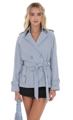 Suede Double Breasted Trench Coat in Sky Blue
