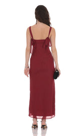 Shimmer Empire Waist Maxi Dress in Maroon