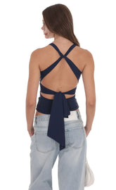 Twist Cross Back Top in Navy