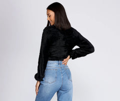 Rumors Tie-Front Fuzzy Crop Top