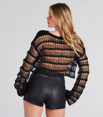 Sheer Flirt Long Sleeve Crop Sweater