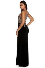 Jeanette Formal Velvet Applique Dress