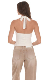 Ivory Front Tie Halter Top