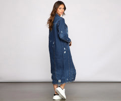 Level Up Destructed Long Line Denim Jacket