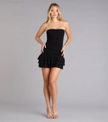 Glitter Rush Strapless Ruffle Mini Dress