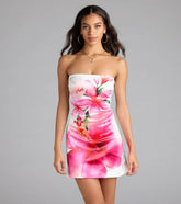 Ocean View Tropical Floral Satin Mini Dress