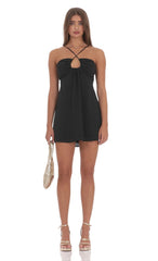 Shimmer Pinstripe Fit and Flare Dress in Black