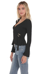 Embellished Wrap Top in Black
