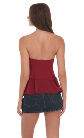 Maroon Chiffon Strapless Ruffled Top
