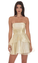 Petal Ruffle Strapless Dress in Gold