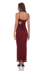 Lace Back Bow Maxi Dress in Burgundy