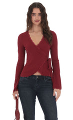 LaceTrim Wrap Top in Burgundy