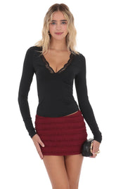 Lace V-Neck Top in Black