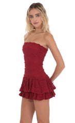 Red Strapless Lace Ruffle Dress