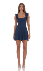 Ruffle Strap A-line Dress in Navy