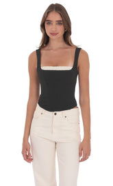 Two-Toned Detailed Corset Top in Black