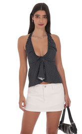 Pinstripe Scrunch Halter Top in Black