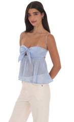 Sheen Front Tie Babydoll Top in Light Blue