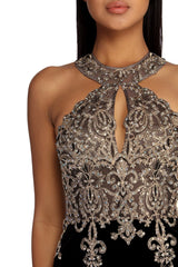 Jeanette Formal Velvet Applique Dress