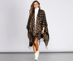 On The Spot Leopard Print Poncho