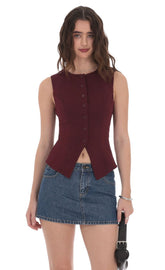 High Neck Vest in Burgundy