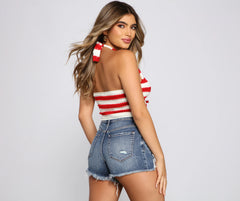 Americana Stripes Halter Crop Top