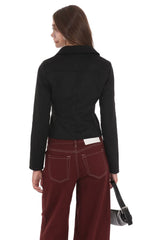 Suede Zip-Up Jacket in Black