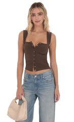 Ribbed Square Neck Top in Brown