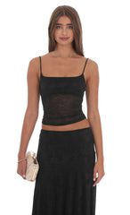 Sheer Lace Spaghetti Top in Black