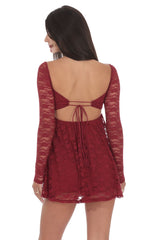 Lace Long Sleeve Babydoll Dress in Maroon
