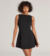 Timeless Elegance Boat Neck Crepe Skater Dress
