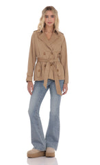 Suede Double Breasted Trench Coat in Coffee