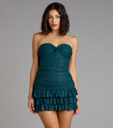 Party Perfect Glitter Knit Strapless Ruffle Mini Dress
