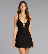 Glam Invite Beaded Mesh A-Line Mini Dress