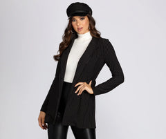 Striped To The Nines Belted Pinstripe Blazer