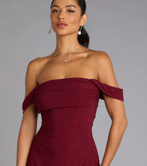 Classic Glitz Glitter Knit Off-The-Shoulder Mini Dress