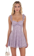 Lilac Lace Mini Sequin Fit-and-Flare Dress