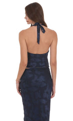 Floral Cowl Neck Halter Top in Navy