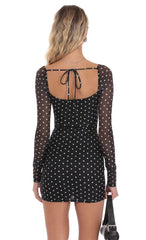 Polka Dot Long Sleeve Bodycon Dress in Black