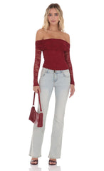 Lace Off Shoulder Top in Burgundy