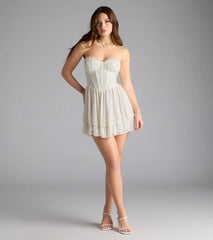 Found Love Corset Rhinestone Lace Skater Dress
