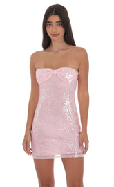 Strapless Sequin Bow Dress in Pink