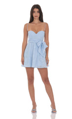 Light Blue Floral Corset A-line Dress