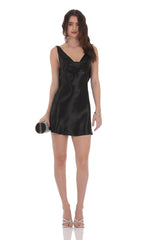 Satin Open Back Dress in Black