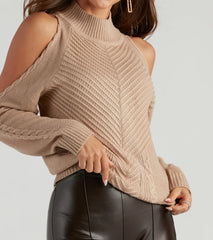 Chic In Cable Knit Cold Shoulder Sweater