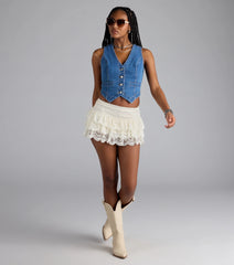 Cutesy Perfection Ruffled Lace Mini Skort